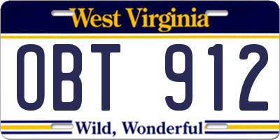 WV license plate OBT912