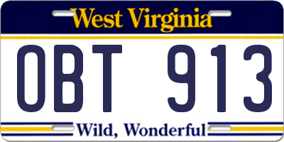WV license plate OBT913