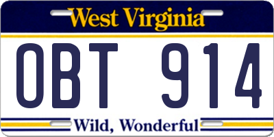WV license plate OBT914