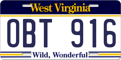 WV license plate OBT916