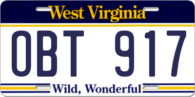 WV license plate OBT917