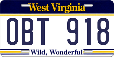 WV license plate OBT918