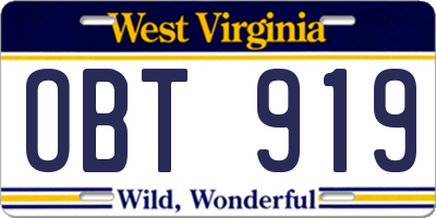 WV license plate OBT919