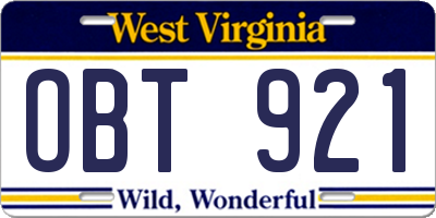 WV license plate OBT921