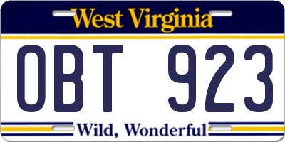 WV license plate OBT923