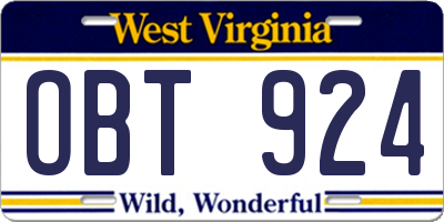 WV license plate OBT924