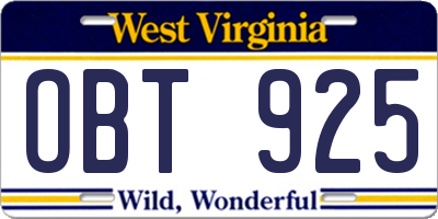 WV license plate OBT925