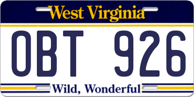 WV license plate OBT926