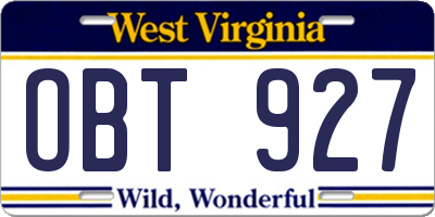 WV license plate OBT927