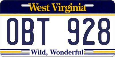 WV license plate OBT928