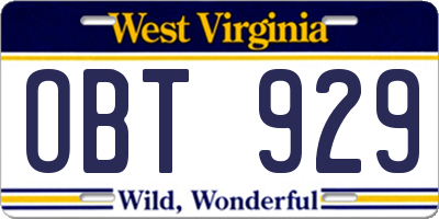 WV license plate OBT929