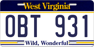 WV license plate OBT931