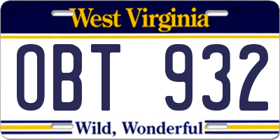 WV license plate OBT932