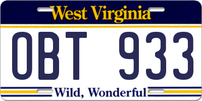 WV license plate OBT933