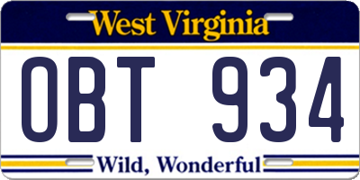 WV license plate OBT934