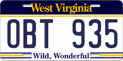 WV license plate OBT935