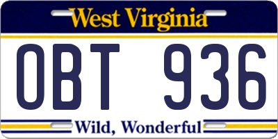 WV license plate OBT936
