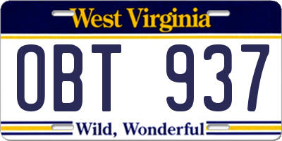 WV license plate OBT937