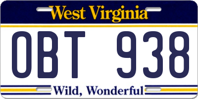 WV license plate OBT938