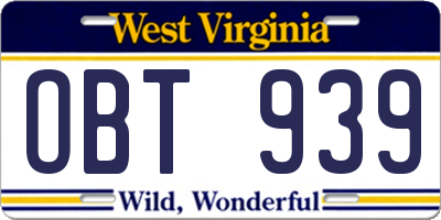 WV license plate OBT939