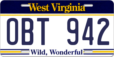 WV license plate OBT942