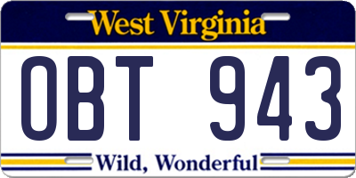 WV license plate OBT943