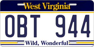 WV license plate OBT944