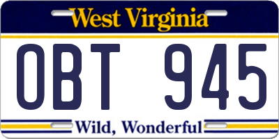 WV license plate OBT945