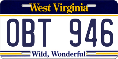 WV license plate OBT946