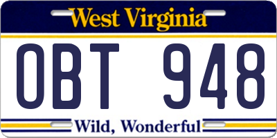 WV license plate OBT948