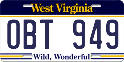 WV license plate OBT949