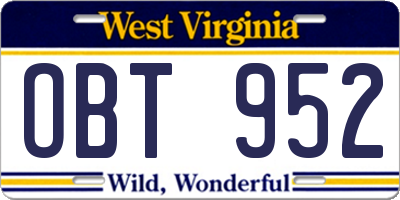 WV license plate OBT952