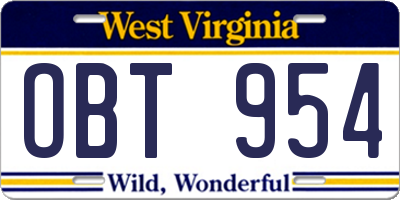 WV license plate OBT954