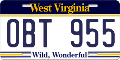 WV license plate OBT955