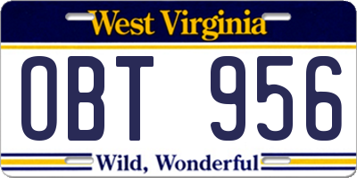 WV license plate OBT956