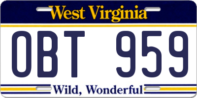 WV license plate OBT959