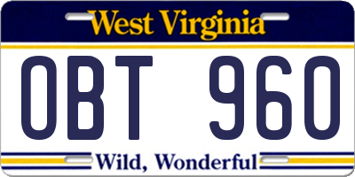 WV license plate OBT960