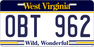 WV license plate OBT962