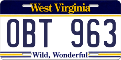 WV license plate OBT963