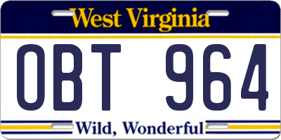 WV license plate OBT964