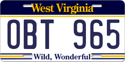 WV license plate OBT965