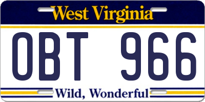 WV license plate OBT966