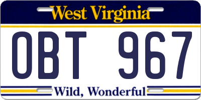 WV license plate OBT967