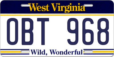 WV license plate OBT968