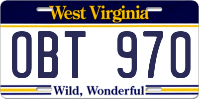 WV license plate OBT970