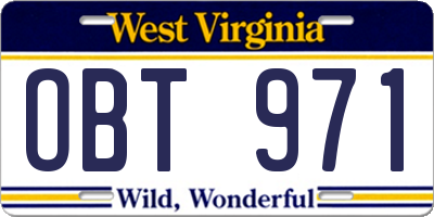 WV license plate OBT971