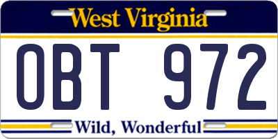 WV license plate OBT972