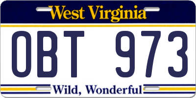 WV license plate OBT973