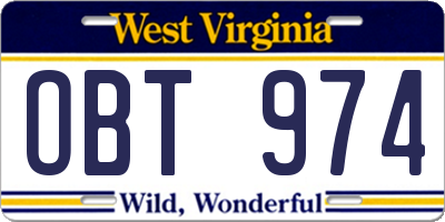 WV license plate OBT974