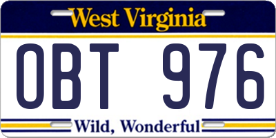 WV license plate OBT976